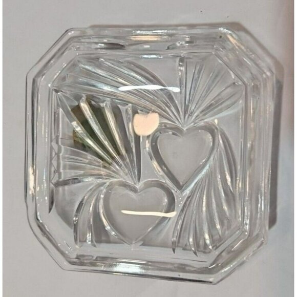 Vtg Anna Hutte Bleikristall Lead Crystal Hearts Octagonal Trinket Dish With Lid - Picture 11 of 14